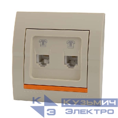 Розетка телефонная 2-м СП Deriy RJ11 крем. LEZARD 702-0303-138