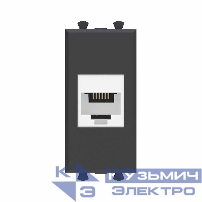 Розетка телефонная 1мод. Avanti "Черный матовый" RJ12 модульная без шторок механизм DKC 4412611