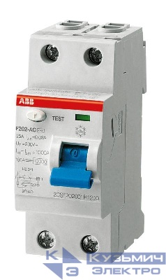 Выключатель дифференциального тока (УЗО) 2п 40А 30мА тип A F202 ABB 2CSF202101R1400