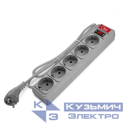 Удлинитель с сетевым фильтром 5х1.8м 10А IP21 ПВС 3х0.75 сер. Союз 1341