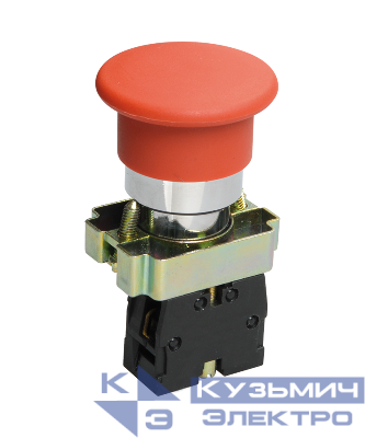 Выключатель кнопочный LAY5-ВС42 без подсветки 1НЗ гриб без фиксации хром d22мм красн. Электротехник ET012089