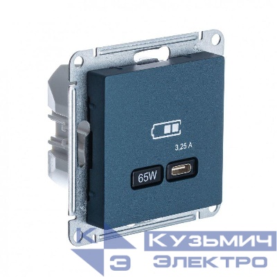 Розетка USB AtlasDesign тип C 65Вт QC PD высокоскор. ЗУ механизм изумруд SE ATN000827