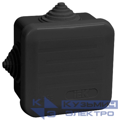 Коробка распаячная ОП 70х70х40 IP44 КМ41236 4 гермовводов черн. IEK UKO21-070-070-040-K02-44