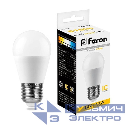 Лампа светодиодная LB-750 11Вт G45 шар 2700К E27 230В FERON 25949