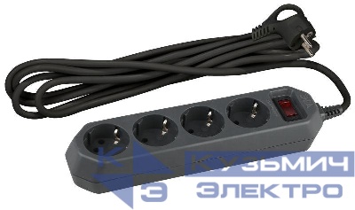 Удлинитель с сетевым фильтром 4х1.5м с заземл. 10А IP20 USF-M-4es-1.5m-B ПВС 3х0.75 термозащита с выкл. черн. Эра Б0019740