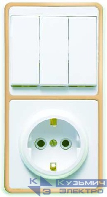 Блок БКВР-033 Бэлла (3-кл. выкл. + розетка с заземл.) зол. Кунцево 5844