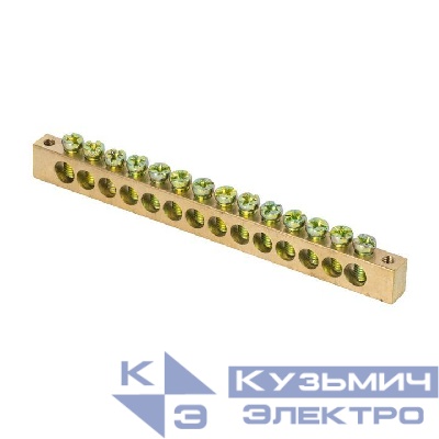 Шина PEN "ноль-земля" 8х12 14 отвер. латунь крепеж по краям розн. стикер PROxima EKF sn0-125-14-k-r