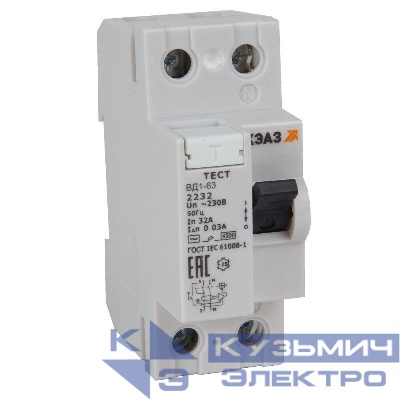 Выключатель дифференциального тока (УЗО) 2п 25А 10мА ВД1-63-2125-АС-УХЛ4 электронное КЭАЗ 318457