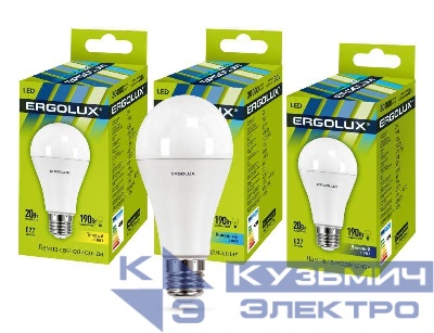 Лампа светодиодная LED-A65-20W-E27-4K 20Вт грушевидная 4000К нейтр. бел. E27 207-253В ЛОН Ergolux 13183