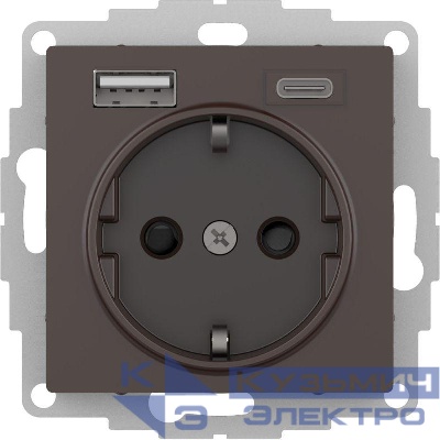 Розетка AtlasDesign 16А с 2-мя заряд. устройствами USB тип A+C 5В/2.4А 2х5В/1.2А механизм мокко SE ATN000632
