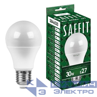 Лампа светодиодная SBA6530 30Вт A65 грушевидная 4000К E27 230В SAFFIT 55183
