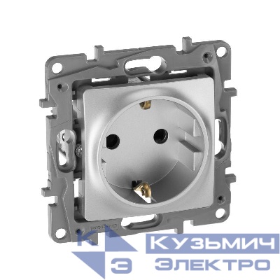 Розетка 1-м СП Etika 16А IP31 250В 2P+E с заземл. защ. шторки немецк. стандарт винтов. клеммы механизм алюм. IEK 672422