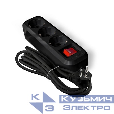 Удлинитель 3х3м с заземл. 16А IP20 S-303 ПВС 3х1 с выкл. черн. UNIVersal 2020