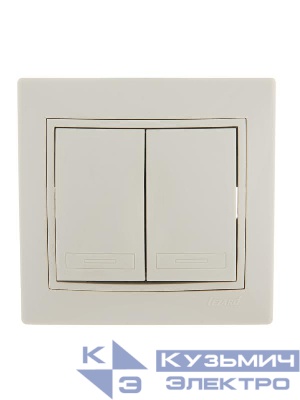 Выключатель 2-кл. СП Mira 10А IP20 со вставкой крем. LEZARD 701-0303-101