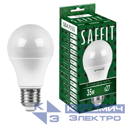 Лампа светодиодная SBA7035 35Вт A70 грушевидная 6400К E27 230В SAFFIT 55199