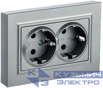 Розетка 2-м СП BRITE РС12-3-БрА 16А в сборе с заземл. без защ. шторок алюм. IEK BR-R21-16-K47-F