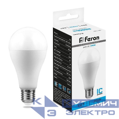 Лампа светодиодная LB-130 30Вт A80 грушевидная 6400К E27 230В FERON 38196