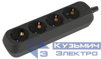 Колодка удлинителя 4-м с заземл. черн. KX-4e-B Эра Б0061730