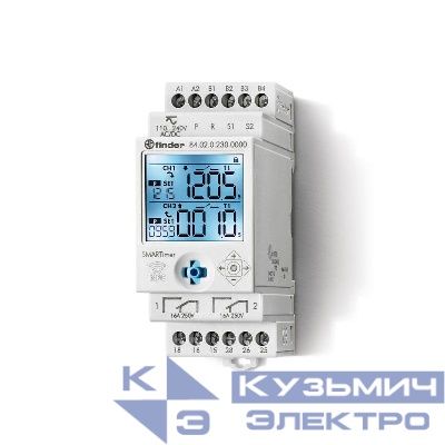 Таймер электронный мультифункциональный (25 функций) 2 независим. канала 1CO (16А) + 1CO (16А) 110…240В AC/DC дисплей с подсветкой два режима программирования: NFC или классич. регулировка времени от 0.1с. до 9999ч. FINDER 840202300000