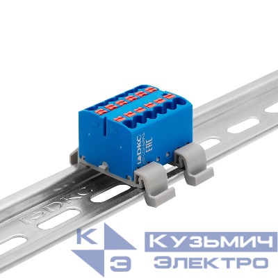Блок распределительный с горизонт. адаптером на рейку шир. 35мм зажим push-in 12 точек подключения 2.5кв.мм син. DKC DTP1-012-04SPUB-H