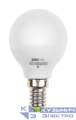 Лампа светодиодная PLED-ECO 5Вт G45 шар матовая 4000К нейтр. бел. E14 400лм 230В 50Гц JazzWay 1036926A