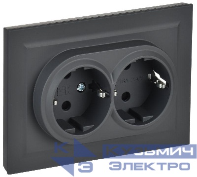 Розетка 2-м СП BRITE РСш12-3-БрГ 16А в сборе с заземл. защ. шторки графит IEK BR-R24-16-K53-F