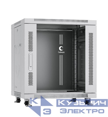 Шкаф монтажный телекоммуникационный напольный SH-05C-12U60/80 19дюйм для распред. и серверн. оборудования 12U 600х800х730мм передн. стеклян. и задн. сплошн. метал. двери ручка с замком сер. (RAL 7035) Cabeus 7646c