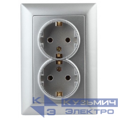 Розетка 2-м СП Solo 4-205-03 16А 250В IP20 2х2P+E Schuko с заземл. алюм. Intro Б0053664