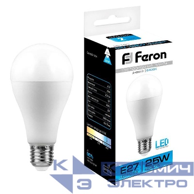 Лампа светодиодная LB-100 25Вт A65 грушевидная 6400К E27 230В FERON 25792