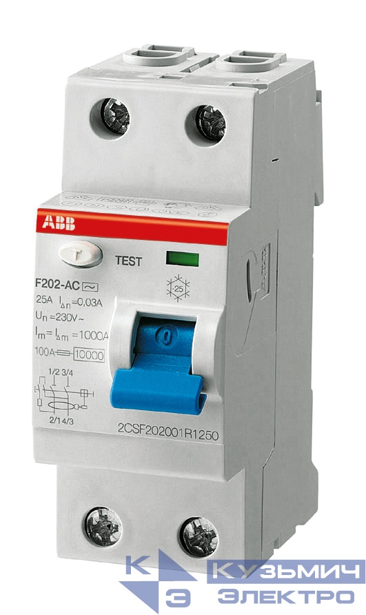 Выключатель дифференциального тока (УЗО) 2п 63А 100мА тип AC F202 ABB 2CSF202001R2630