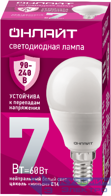 Лампа светодиодная 90 419 OLL-G45-7-230-4K-E14-FR 7Вт шар 4000К E14 90-240В PRO ОНЛАЙТ 90419