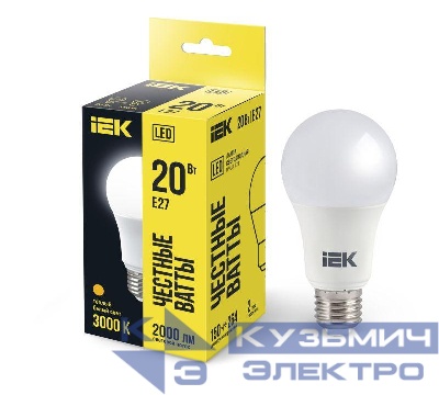 Лампа светодиодная A60 20Вт грушевидная 230В 3000К E27 IEK LLE-A60-20-230-30-E27