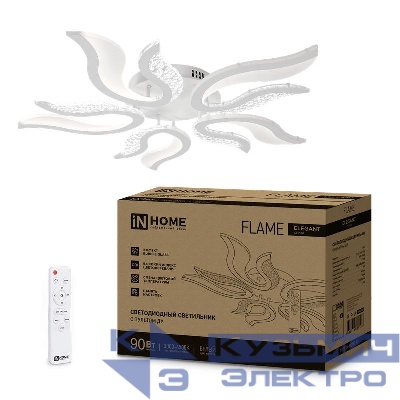 Светильник светодиодный ELEGANT FLAME 90Вт 3000-6500К 7000лм 230В 820х802х87мм с пультом ДУ бел. IN HOME 4690612051536
