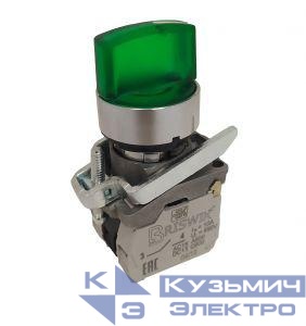 Переключатель КПЕ-2111-РЛС УХЛ3 1НО+1НЗ 10А IP40 24В рукоятка на 3 положения с фиксацией с индикацией метал. осн. d посадочного отверст. 22мм зел. ЭЛЬКОМ A8012-02839794