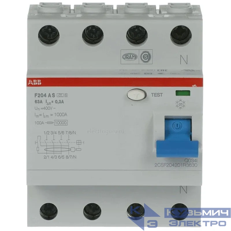 F204 A S-63/0,3 Выключатель дифференциального тока 4-модульный 2CSF204201R3630