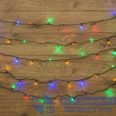 Гирлянда светодиодная "Твинкл Лайт" 20м 160LED мультиколор 10Вт 220-240В IP20 с контроллером 8 режимов провод ПВХ темн. зел. Neon-Night 303-119