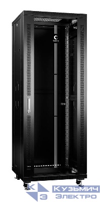 Шкаф монтажный телекоммуникационный напольный SH-05C-37U60/80-BK 19дюйм для распред. и серверн. оборудования 37U 600х800х1833мм передн. стеклян. и задн. сплошн. метал. двери ручка с замком черн. (RAL 9004) Cabeus 8575c