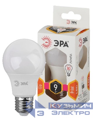 Лампа светодиодная A60-9W-827-E27 грушевидная 720лм ЭРА Б0032246