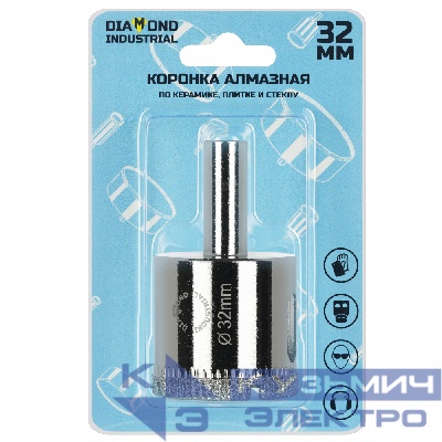 Diamond Industrial Алмазная коронка по керамике, плитке и стеклу 32 мм Diamond Industrial