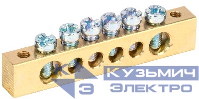 Шина PEN "земля-ноль" 8х12мм 6/2 (6групп/крепеж по краям) IEK YNN21-06-100