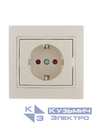 Розетка 1-м СП Mira 16А IP20 с заземл. защ. шторки со вставкой керамика крем. LEZARD 701-0303-124