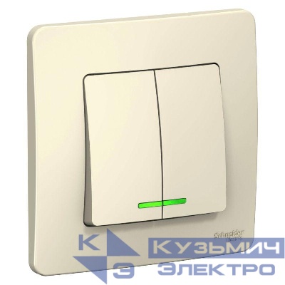 Выключатель 2-кл. СП Blanca 10А IP20 (сх. 5) 250В с подсветкой молочн. SE BLNVS010512