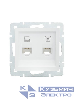 Розетка компьютерная + телефонная 1-м СП Vesna механизм бел. LEZARD 742-0288-143