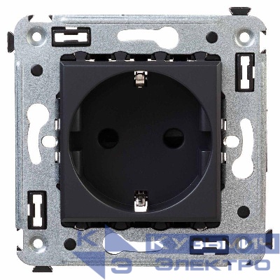 Розетка 1-м СП 2мод. Avanti "Черный матовый" 16А 2P+E защ. шторки механизм черн. DKC 4412003