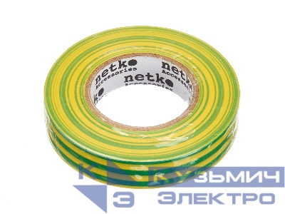 Изолента (лента изоляционная) 15мм х 20м, желто-зеленая, 10шт, NETKO Optima
