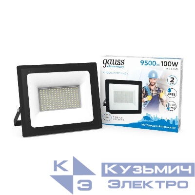Прожектор светодиодный Elementary 100Вт 6500К IP65 9500лм 170-264В ДО черн. GAUSS 613100100