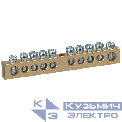 Шина NO-122-31 PEN земля-ноль 8х12мм 10/1 латунная крепеж по центру Эра Б0047246