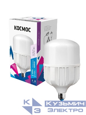 Лампа светодиодная высокомощная HWLED 100Вт 6500К холод. бел. E27 220В (переходник с E27 на E40 в компл.) КОСМОС LksmHWLED100WE2765