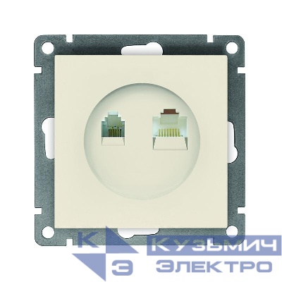Розетка компьютерная + телефонная 2-м СП Афина механизм сл. кость (ivory) Universal A0052-I