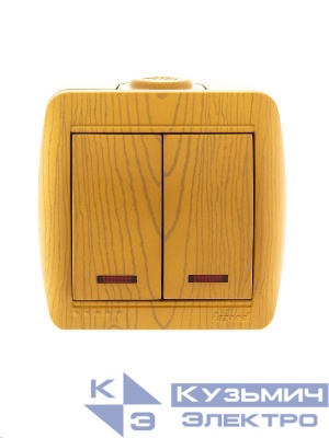 Выключатель 2-кл. ОП Nata 10А IP20 с подсветкой ольха LEZARD 710-0700-112